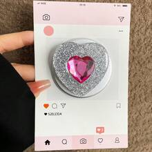 Rhinestone & Crystal Heart Shaped Minimalist Magsafe Magnetic Phone Holder, Extendable & Foldable, Strong Suction Cup, For Women - Multicolor - View 6