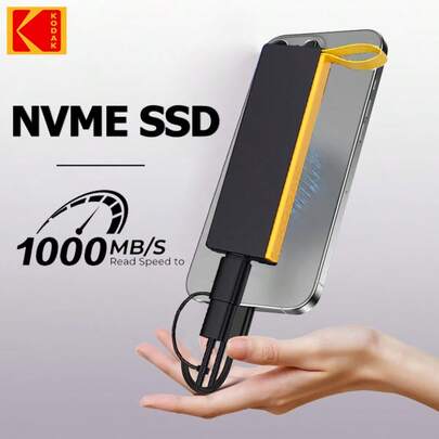 Kodak 柯达便携式M.2 NVMe固态硬盘 1TB 1.8英寸外置USB-C硬盘 512GB高速USB3.2 Type-C二合一硬盘 256GB PSSD 适用于PC
