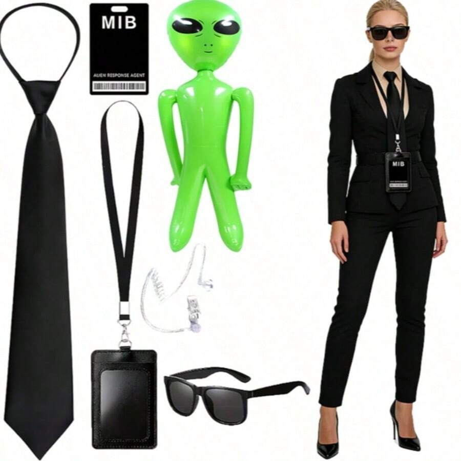 6pcs Fashion Creative MIB Agent Costume Accessories, Secret Service Costume Set Suitable For Men & Women Cosplay - Black - View 1