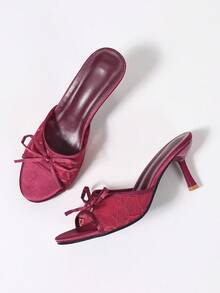 Women's Mesh Fabric Breathable Open Toe High Heel Sandals, Versatile Minimalist Summer New Bowknot Stiletto Slide Sandals, Red - Red Double Netting - View 5