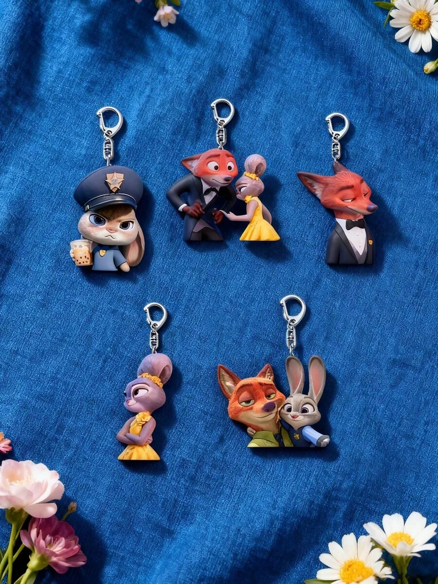 Popular Cartoon Keychain, Nick And Judy Plastic Keychain, Party Favor, Decorative Accessory - Purple - View 1