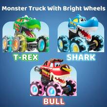3-Pack Monster Truck Toys, Educational Toys For Kids | Toddler Dynamic Light-Up Cars - Monster Lightning Off-Road Vehicles With LED Lightning Wheels, Press-To-Start Dinosaur Trucks, Baby Toy Gifts, Perfect Christmas And Birthday Gifts, Battery Powered - Three Packs: Red, Green, and Blue. - View 5
