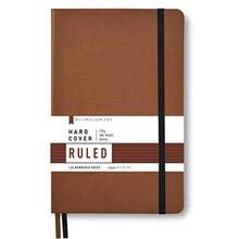 Minimalism Art Premium Hard Cover Notebook Journal Small Size Classic 5" x 8.3" 122 Numbered Pages Gusseted Pocket Ribbon Bookmark Extra Thick Ink-Proof Paper 120gsm Wide Ruled Brown - Marrón - Ver 1