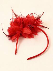 1件复古优雅羽毛花朵发箍，派对及婚礼头饰，夸张的3D花朵和珍珠装饰，适合化装舞会、嘉年华、宴会等场合，粉色发饰发箍，家居美发饰品 - 彩色 - 查看 13