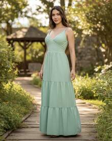 Women's Duna Ruffled Maxi Dress With Built-In Bra - Elegance, Lightness And Perfect Drape. - 查看 2