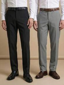 Men's 2-Piece Set - Men's Tailored Slim Fit Executive Polyester Dress Pants, Classic Formal, Lightweight And Stylish. - Đen và Xám nhạt - Xem 1