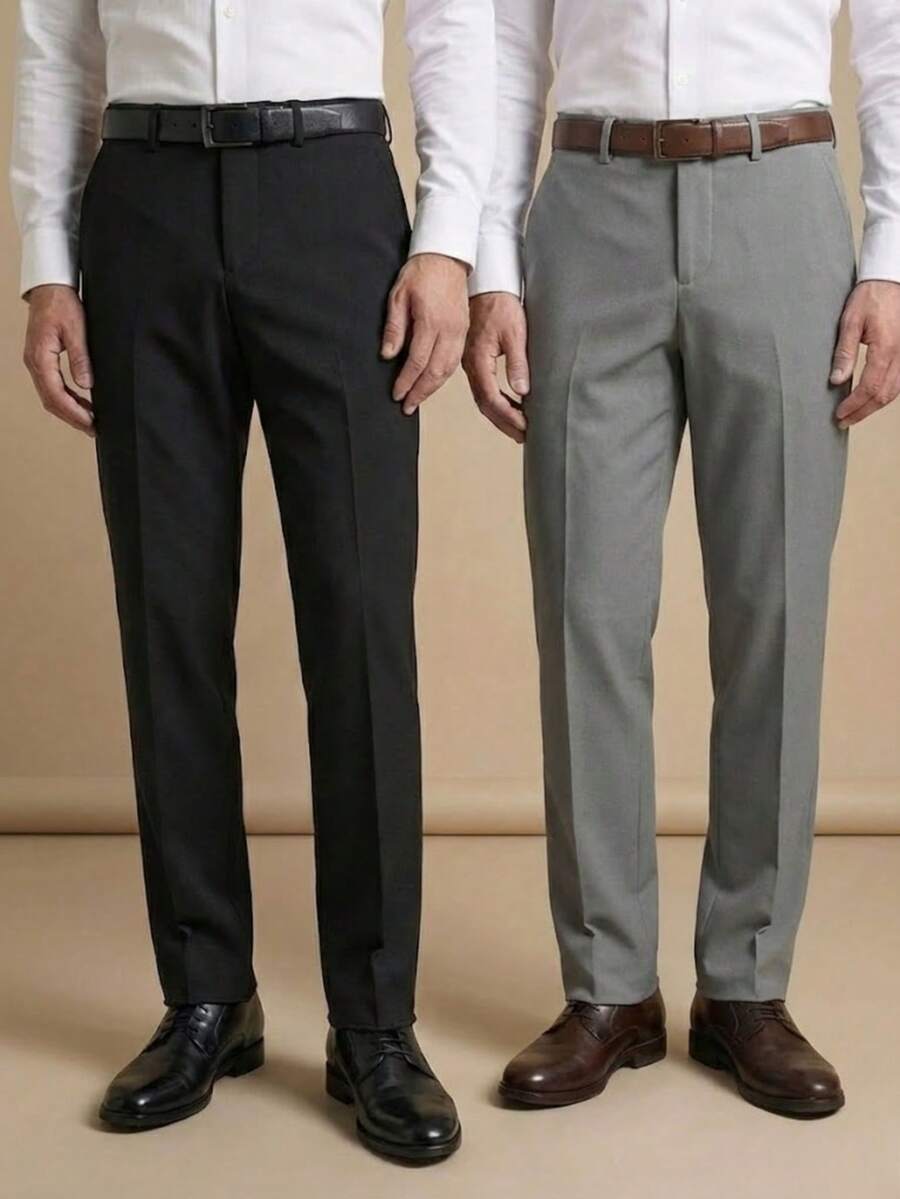 Men's 2-Piece Set - Men's Tailored Slim Fit Executive Polyester Dress Pants, Classic Formal, Lightweight And Stylish. - Đen và Xám nhạt - Xem 1