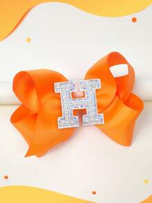 1pc 5 Inch 26 Letters A-Z Pearl Letters Personalized Back To School Ponytail Girl Hair Bow Teenagers Girl Hair Bows With Clips For Festivals Party School Girls Graduation Season Hairgrips For First Day Of School Classroom Girls Students,Teenagers Hair Accessories - 橘色 - 查看 4