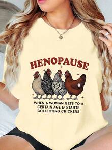 大码更年期小鸡图案T恤，休闲舒适日常穿着