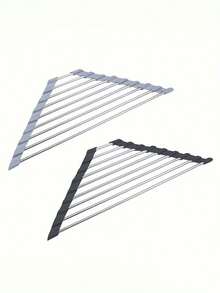 1pc Foldable Triangular Dish Rack - Space-Saving Corner Sink Organizer - Dish Drying Rack With Drainage Function For Small Kitchen, RV And Dorm - Multicolor - View 3