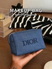 Dior Bolsa de cosméticos negra, estuche para lápices, bolsa de almacenamiento, bolso de mano, terciopelo con lentejuelas de lienzo - Azul - Ver 3