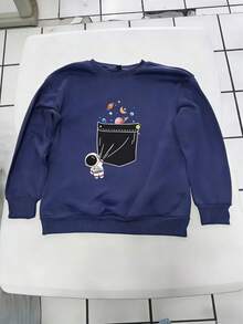 Sudadera casual de manga larga para mujer cómoda, adecuada para primavera, otoño e invierno. - Azul Marino - Ver 9