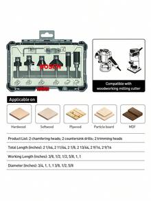 bosch 1/4" Woodworking Straight End Mill Cutter Set Of 6 - Multicolor - View 7
