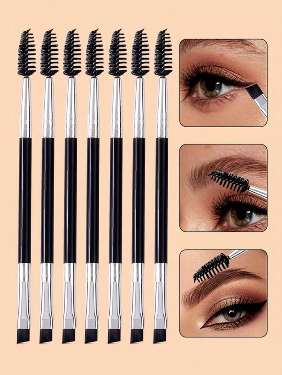 6/3/1pc New Double-Ended Eyebrow Brush, Double-Ended Makeup Brush, Eye Eyebrow Brush, Angled Eyebrow Brush, Eyelash Brush, Eyebrow Brush, Eye Makeup Brush. - Black - View 1