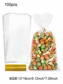 50/100pcs Cone-Shaped Candy Bags With 50pcs Twist Ties, Transparent Cone-Shaped Glassine Paper Candy Bags, Cone-Shaped Triangular Plastic Bags, Suitable For Holding Snacks, Popcorn, Candies, Plastic Cone-Shaped Candy Bags For Party Favors, Gift Packaging, Packaging Decoration And Storage. - Multicolor - View 12