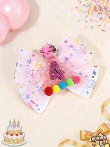 1pc Colorful Satin Ribbon Bow With 1-8 Number, Birthday Hair Clip, Cute Hair Accessory, Girl Birthday Party Gift - Multicolor - View 10