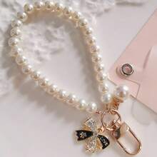 Pearl Decor Phone Lanyard And Wristlet - Elegant Fashion Phone Accessory With Butterfly & Key Chain Pendant - Stylish Beaded Strap, Convenient To Carry And Organize Compatible With Android And Most Smartphone,Gifts For Mother, Family, Friends, Kids, Birthday, Holiday Phone Chain - Multicolor - View 2