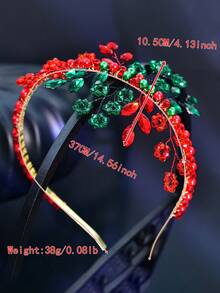 1pc Rhinestone Headband, Elegant Crystal Pearl Princess Style Headpiece Suitable For Bride, Wedding, Festival, Carnival, Date, Valentine's Day Gift, Casual Wear - Red - View 4