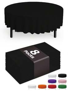 Plastic Table Cloth Disposable 4/8 Pack, 84'' Round Table Cloths, Party, Picnic, Wedding, Decorative Tablecloths, Round, White Plastic Cover, Leakproof & Sturdy, White - màu đen - Xem 1