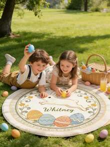 1PC Custom Easter Faux-Cashmere Round Rug – Personalized Pet/Kid/Name, Printed Bunny & Egg Motif, Pastel Spring Palette, Anti-Slip Backing, Egg-Hunt Basket Area Mat, Holiday Home & Classroom Decor Gift