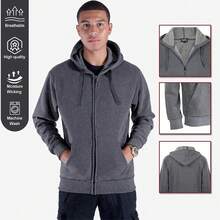 Men's Fleece Full Zip Hoodie With Pockets, Warm Winter Sweatshirt Jacket, Casual Hooded Top Bulk, Soft Thermal Pullover Coat, Athletic Fit Zip Up Outerwear, Comfortable Plus Size Hooded Shirt, Daily Sporty Top - 白色 - 查看 3