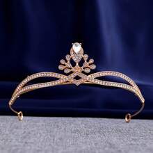 1pc Gold Crystal Crown Headpiece, Elegant Rhinestone Embellished Hair Accessory, Women's Party Hair Decor, Suitable For Birthday/Wedding/Prom/Bridal Celebration - Gold - View 1