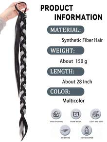 Stylish Ponytail Wig, Long Braided Wig With Synthetic Fibers, Two-Tone Cool And Spicy Braided Ponytail. ,Hair Elastics ,Hair Rubber Bands ,Scrunchies ,Hair Rope ,Elastic Hair Tie - Multicolor - View 6