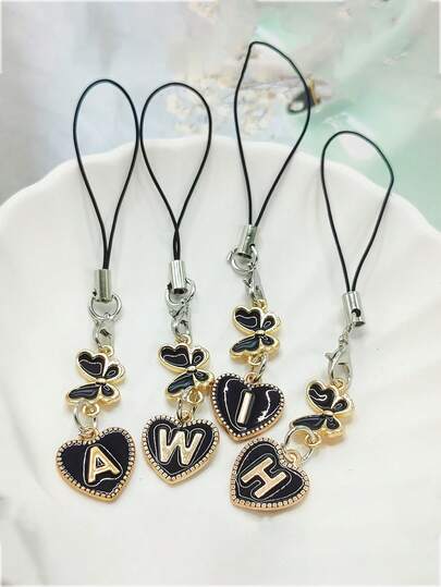 A-Z Vintage Style Letter Charms With Delicate Butterfly Lanyard, Phone Charm & Bag Accessory