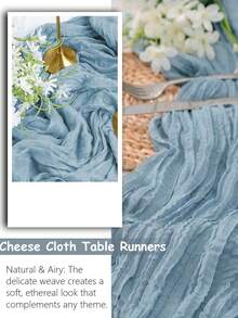 Dusty Blue Cheesecloth Table Runner 10Ft, Gauze Table Runners 120 Inch,Semi Sheer Cheese Cloth Fabric Runner Bulk For Wedding,Party,Baby Shower,Bridal Shower - Baby Blue - View 8