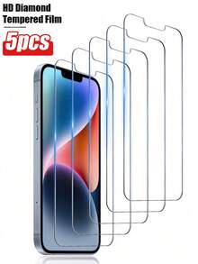 5 piezas Protector de pantalla de vidrio templado ultra claro, de alta definición y material de alta dureza que protege contra arañazos e impactos, resistente al agua, resistente a las huellas dactilares, fácil instalación, compatible con iPhone 17 Pro Max/17 Pro/17 Air/17/16e/16 Pro Max/16 Pro/16 Plus/16/15 Pro Max/15 Pro/15 Plus/15/14/13/12 y otros modelos. Accesorios esenciales para la protección de pantallas, aplicables para uso diario, oficina y hogar. Protector de pantalla de teléfono a prueba de golpes, resistente a caídas y arañazos. - transparente - Ver 18