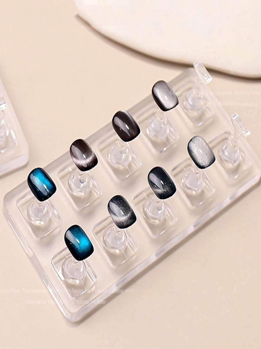 5个/10个装美甲支架，适用于按压式美甲，透明非磁性猫眼美甲架，亚克力美甲艺术展示设计用品，含美甲工具，适合DIY初学者家庭美甲沙龙使用。