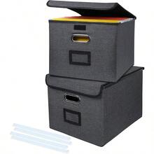 MARKO Paquete de 2 Caja Organizadora de Archivos con Tapa Organizador de Documentosde Lino con Riel Deslizante Suave para Colgar Cartas Plegables Adecuado para El Hogar y La Oficina - Gris Oscuro - Ver 7