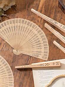 定制折叠手扇，情人节装饰、婚礼个性化折叠手扇，夏季婚礼雕刻木扇，送给女友、男友、父母、妻子、丈夫、姐妹、兄弟的独特礼物，派对回礼，新娘送礼会礼物 - 彩色 - 查看 2