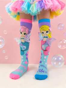 1双女童过膝袜 - 卡通美人鱼公主，3D翅膀和星星图案，趣味十足，适合全年穿着。完美适用于儿童派对、角色扮演活动、户外活动、度假、居家休闲、日常穿搭以及节日送礼。 - 淺粉色 - 查看 7