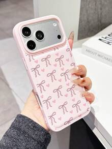 1pc Fashionable & Cute Heart Bow Knot Textured Cushion Shockproof Phone Case, Compatible With IPhone 15/15 Pro/15 Pro Max/15 Plus/16/16 Pro/16 Pro Max/17/17 Pro/17 Pro Max/13/13 Pro/13 Pro Max/12/12 Pro/11, Delicate Gift For Friends, Lovers Or Yourself - Pink - View 2