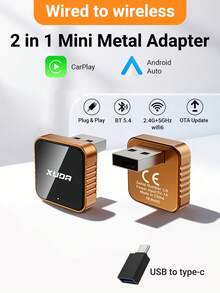 XUDA新款CarPlay AI Box迷你超级盒，支持有线转无线，具备无线CarPlay和安卓二合一功能，配备2.4-5.0GHz WiFi 5，适用于99%配备有线CarPlay和安卓功能的车辆。 - 橘色 - 查看 12