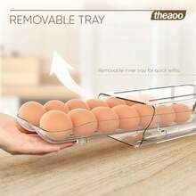 theaoo Organizador de huevos para refrigerador, contenedor de huevos enrollable automtico para refrigerador, dispensador de huevos de plstico transparente, organizador de huevos apilable con bandeja - claro+paquete de 1 - Ver 5