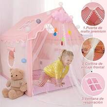 NEW Casa de Campaña para Niña Castillo Casita para  Tienda de Princesa Casa Juegos con Luces de Estrellas Diadema Cetro y Guirnalda de Animalitos Carpa Casita Regalos de Juguete para Niñas - Tubos de metal - Ver 4