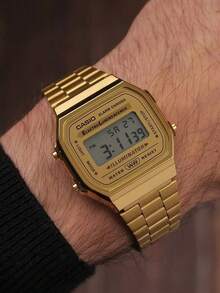 Casio 男女通用时尚电子手表 A168WA-1、A159W-N1 复古不锈钢表带方形表盘腕表，具备日历、闹钟和秒表功能，防水，适合日常佩戴 - A168WG-9W - 查看 7