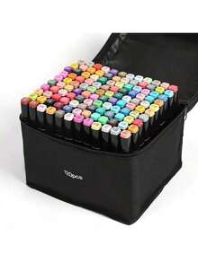2 Sets Containing 120 Markers, Including 2 Large Capacity Storage Boxes, 2 Multi-Functional Canvas Pen Holders, And 2 Portable Folding Pen Bags, Perfect Holiday Gift For Storing 120 Colored Pens. - Multicolor - View 5