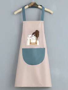 1pc Kitchen Apron, Greaseproof And Waterproof, Cooking Apron With Pockets, Easy To Clean, Kitchen, Bathroom, Family, Household Items Christmas Gift Goodies, Waterproof Coral Velvet Towel Apron, Hanging Neck Waisted Cartoon Apron, Waterproof Coral Velvet Towel Apron - Multicolor - View 2