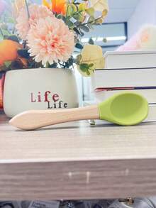 宠物猫罐头食品勺，木柄硅胶幼猫湿粮喂食勺，材质