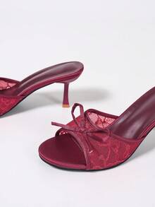 Women's Mesh Fabric Breathable Open Toe High Heel Sandals, Versatile Minimalist Summer New Bowknot Stiletto Slide Sandals, Red - Red Double Netting - View 3