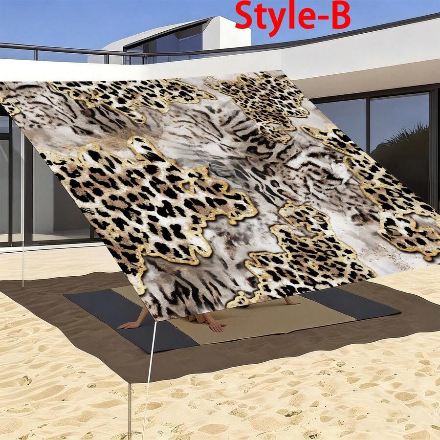 1pc 2D Digital Print Sun Shade Cloth, 5 Different Abstract Leopard Print Patterns, Features Include Printed Pattern, Windproof, Detachable, Lightweight, Semi-Shading, Dustproof, Durable, Camping Equipment, Camping Essentials - Multicolor - View 1