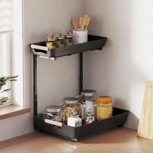 Küchenregal, höhenverstellbares Standregal mit 2 Körbe, Kaffeebar 40 x 30 x 33,5-42 cm - Schwarz - Übersicht 3