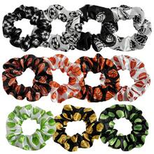 Satin Scrunchie Football Basketball Print Ponytail Hair Tie Fashion Hair Flower Elastic Band - Hình tròn màu trắng có chữ "soccer" (bóng đá) - Xem 1