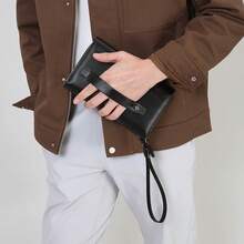 1pc Black & Brown Crocodile Embossed PU Leather Men's Clutch Bag, Large Capacity Multi-Card Slots Waterproof Handbag With Dual Zipper, Business Briefcase Valentine'S Day - Multicolor - View 6