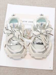 1 Pair 2026 New Children's Mecha Sports Shoes, Boys & Girls Mesh Chunky Sneakers, Soft Sole Non-Slip Functional Shoes, Toddler Walking Shoes, Fashionable Thick-Soled Casual Shoes - Beige - View 3