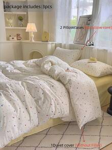 Bộ 3 món bằng polyester in hình sao và trăng đơn giản, phù hợp cho ký túc xá, phòng ngủ, giường đơn/đôi/cỡ Queen, mềm mại và thoáng khí, có khóa kéo, có thể giặt máy (1 vỏ chăn, 2 vỏ gối, không kèm ruột chăn) - Nhiều màu - Xem 6