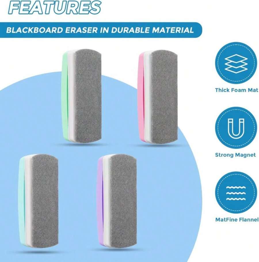 Ddaowanx Whiteboard Eraser, Magnetic Dry Erase Eraser, Glass Board Eraser,School And Office Supplies (4 Pack\/4 Colors) - ColorB - 查看 1